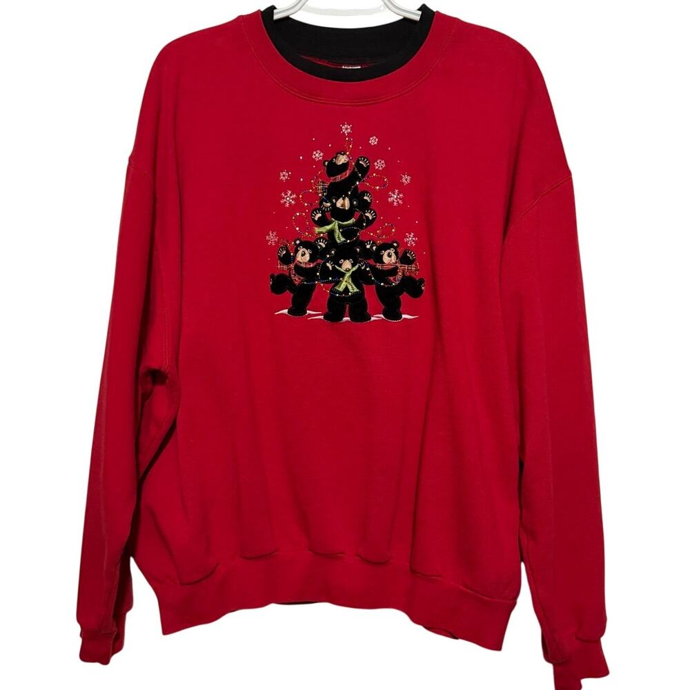 Decorated Originals Christmas Black Bear Tree with Lights Sweatshirt Size 3XL